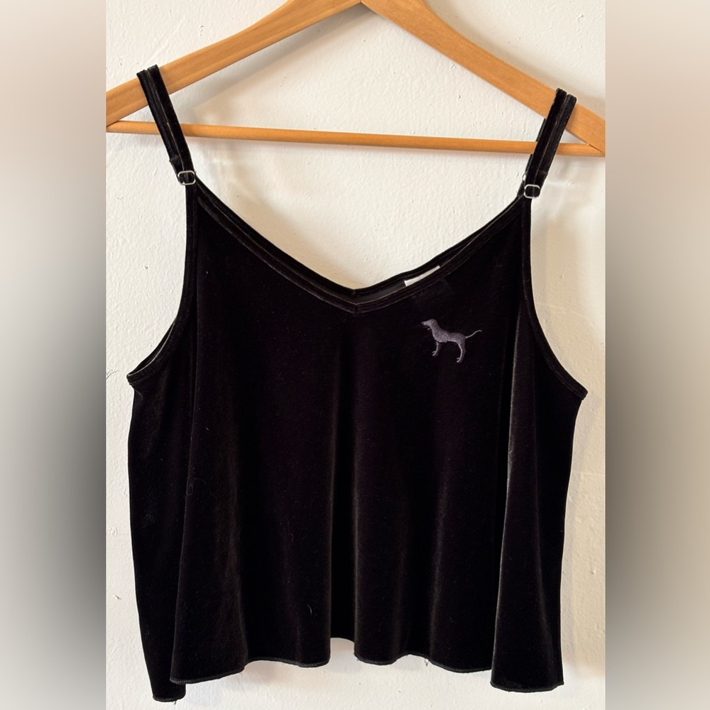 🌸 Victoria's Secret PINK Black Velvet Crop Top Camisole Women’s Size Medium